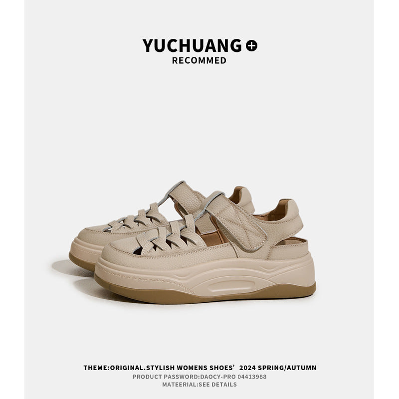 Women's Layer Cowhide Platform Breathable Roman Spliced Sandals