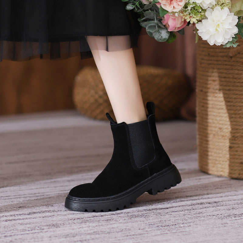Women's Price Ding British Style Frosted Mid Flat Short Pedal Boots