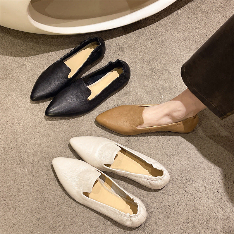 Women's First Layer Cowhide Flat Small Single-layer Summer Women's Casual Shoes