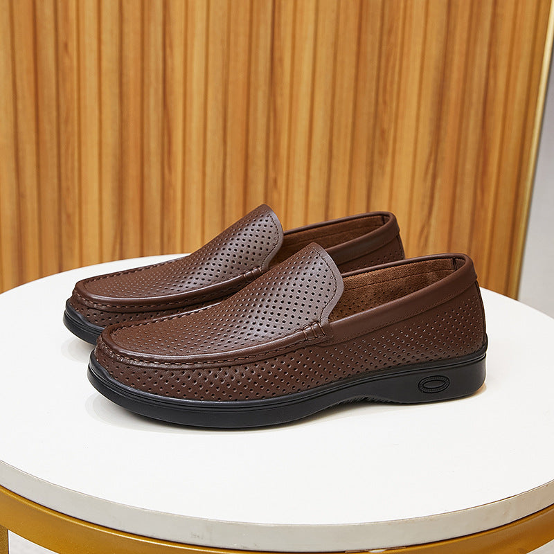 Men's Summer Slip-on Comfortable Genuine Doug Punching Leather Shoes