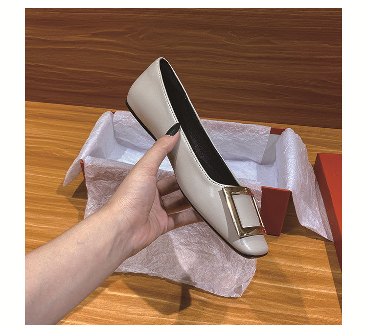 Women's Square Buckle Toe Flats Patent Low-cut Women's Shoes