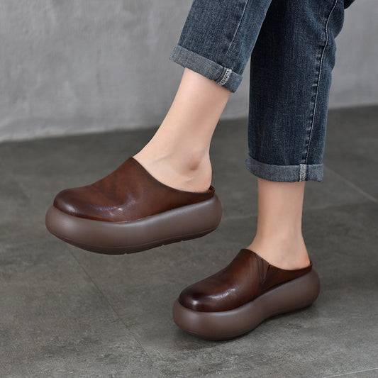 Women's Wear Summer Thick Bottom Toe Cap Cowhide Slippers