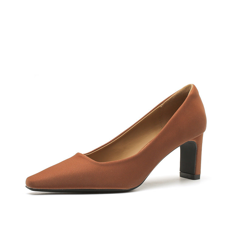 Women's Chunky Square Toe Satin High Elegant Women's Fashion Shoes