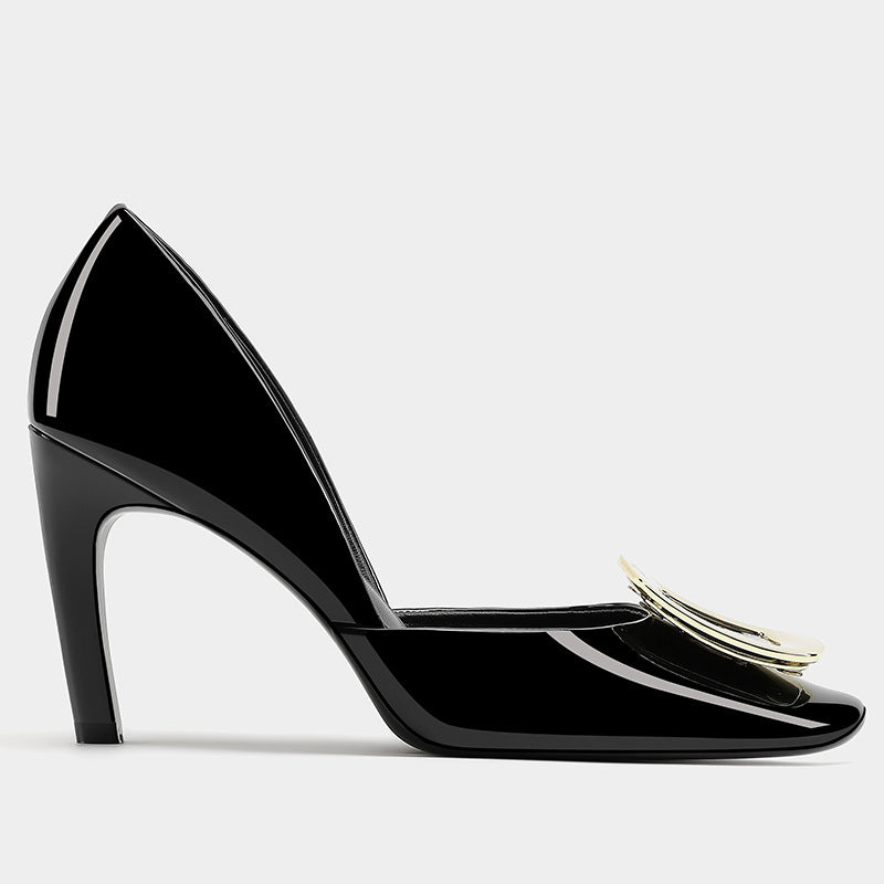 Women's Stiletto Elegant Hollowed Square Buckle White Chic Women's Fashion Shoes