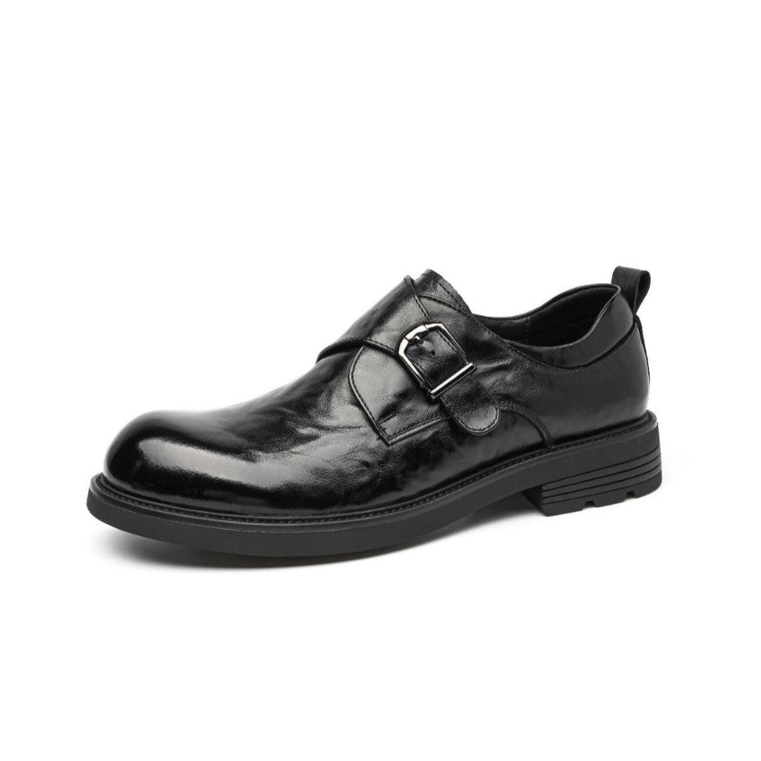 Men's Layer Cowhide Round Toe Full Deep Mouth Pumps Slip-on Square Men's Casual Leather Shoes