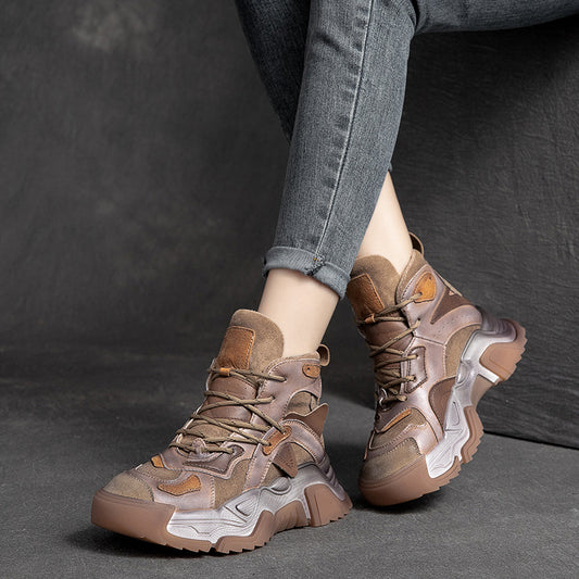 Women's Thick Bottom Contrast Retro Dad Fleece-lined Casual Shoes