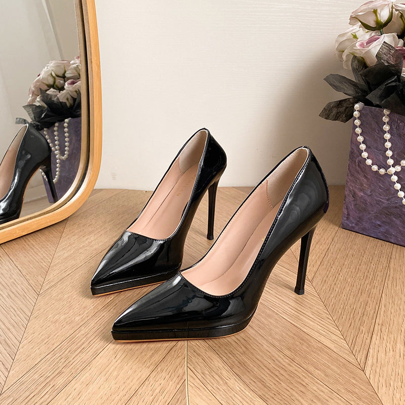 Women's Patent High Waterproof Platform Not Tired Feet Stiletto Commuter Nude Women's Fashion Shoes