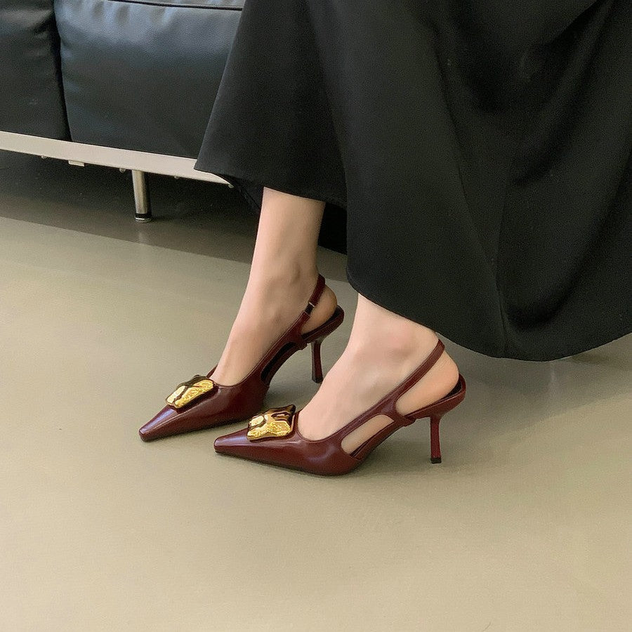 Women's Open Summer Pointed Stiletto Strap Temperament Commute Kitten Closed Heels