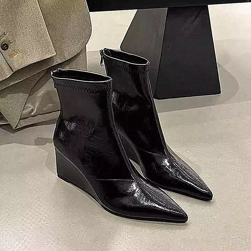 Women's & Men's Nice For Pointed Toe Soft Wedge High Women's Leather Boots