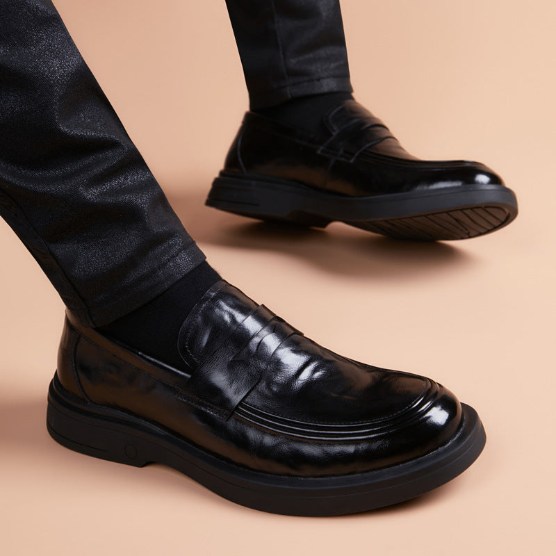 Men's Wedding Interview Round Head Thick Bottom British Men's Business Leather Shoes