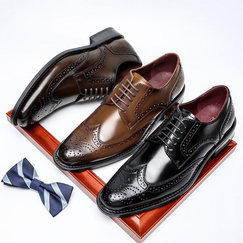 Men's Business Genuine Brogue Cowhide British Style Leather Shoes