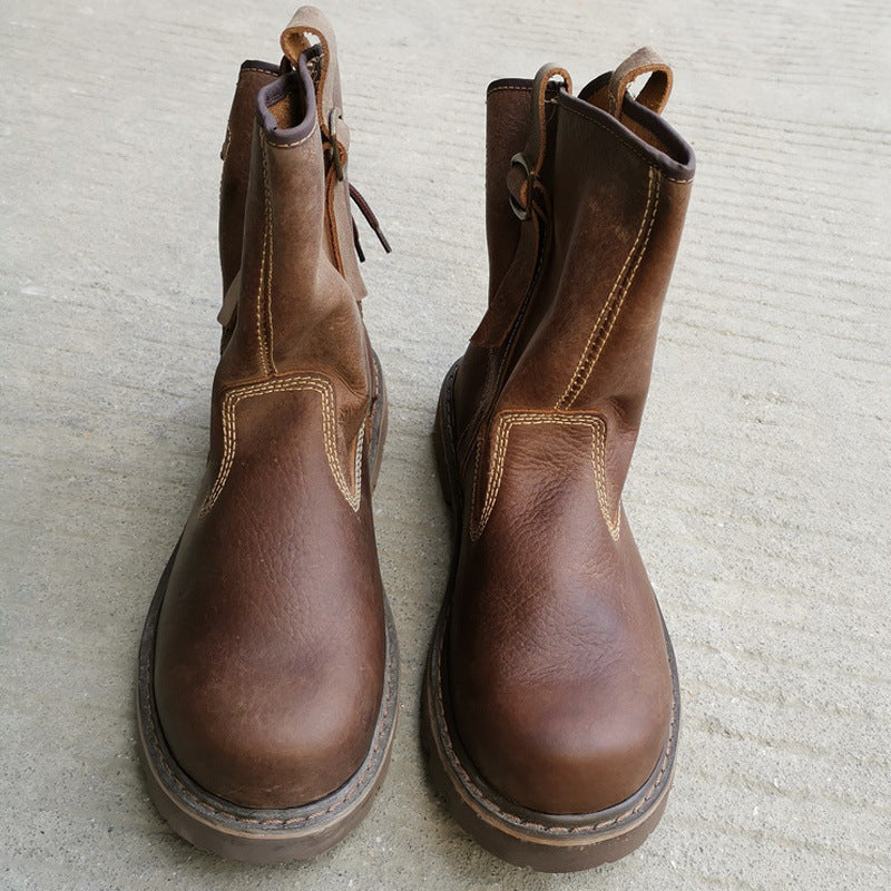 Women's & Men's Offer Cowhide Worker Mongolian Riding Breathable Boots