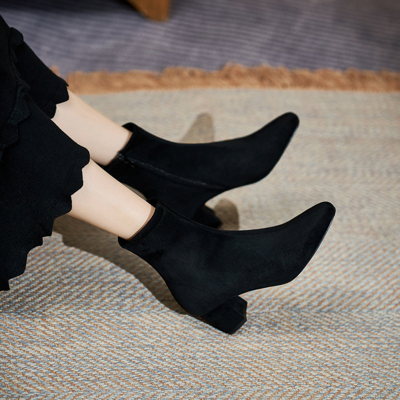 Women's Square Toe Chunky Ankle Large Size High Plus Sizes Women's Leather Boots