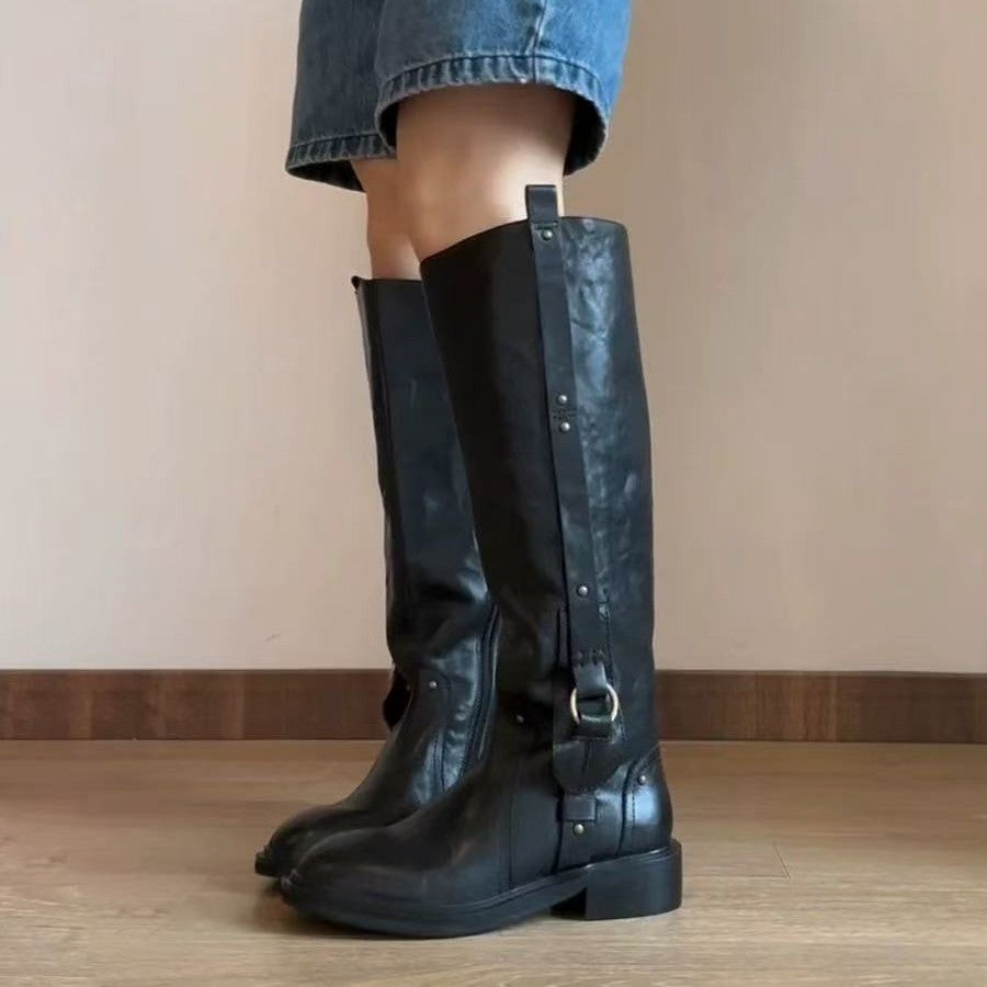 Below The Knee High Female Genuine Rider Women's Leather Boots