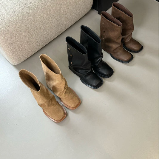 Square Toe Chunky Short Female French Boots