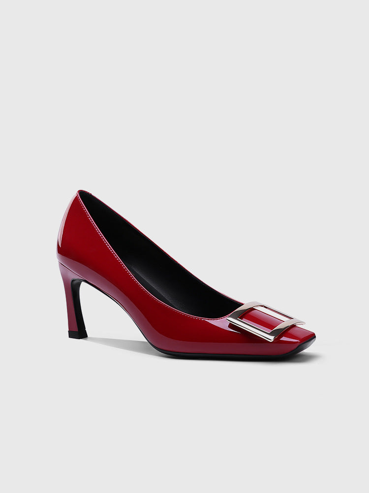 Women's Square Toe Buckle High Metal Workplace Women's Fashion Shoes