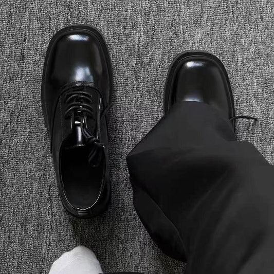 Men's Derby Spring British Platform Height Increasing Patent Polished Black Business Leather Shoes