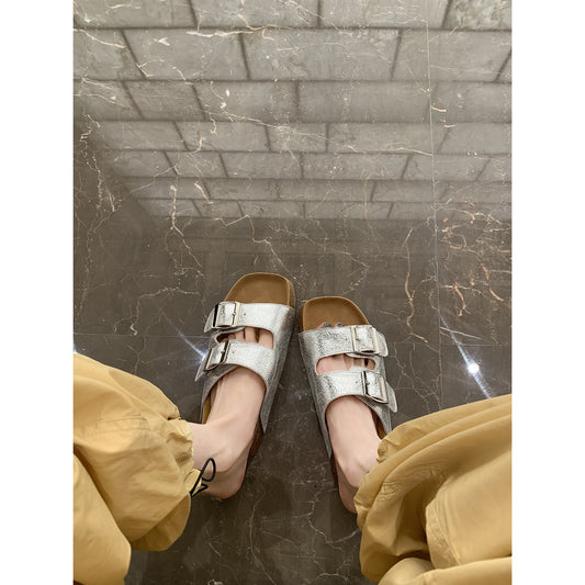 Women's Grape Mom Summer Wear Slip-on Double Buckle Sandals