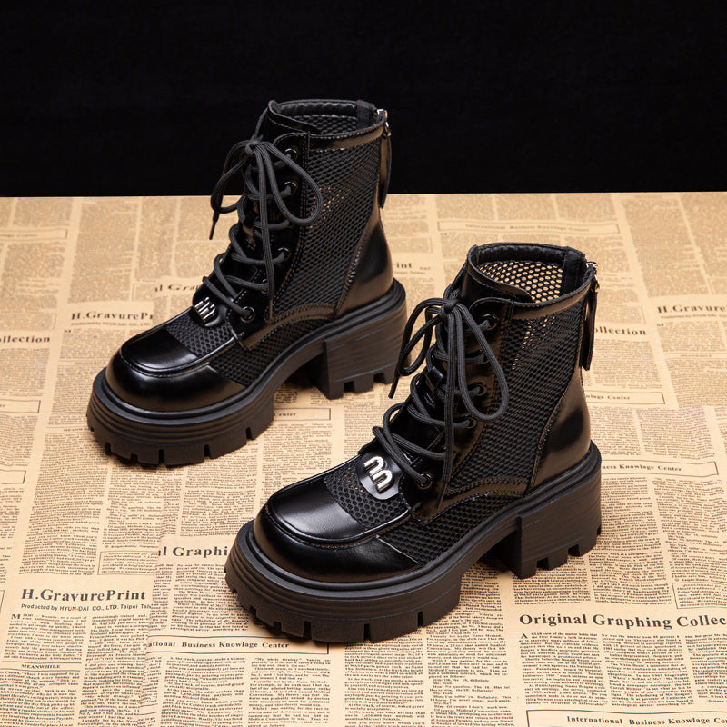 Women's Mesh Martin Thick Bottom Elevator Wild Women's Leather Boots