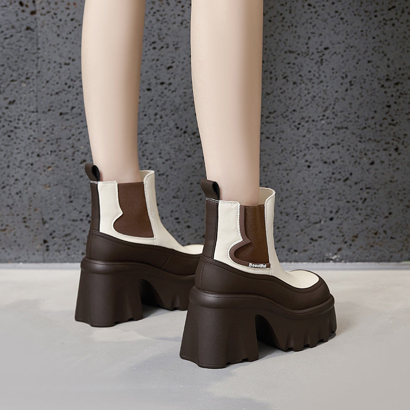 Women's Middle Small Height Increasing Muffin Smoke Boots