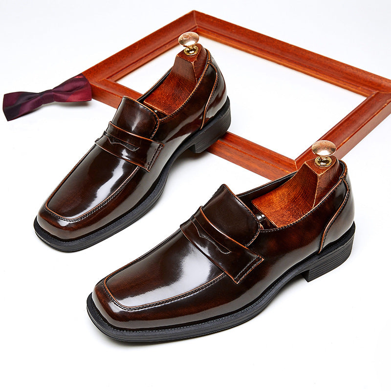 Men's Summer British Business Glossy Slip-on Square Toe Formal Loafers/doug Shoes