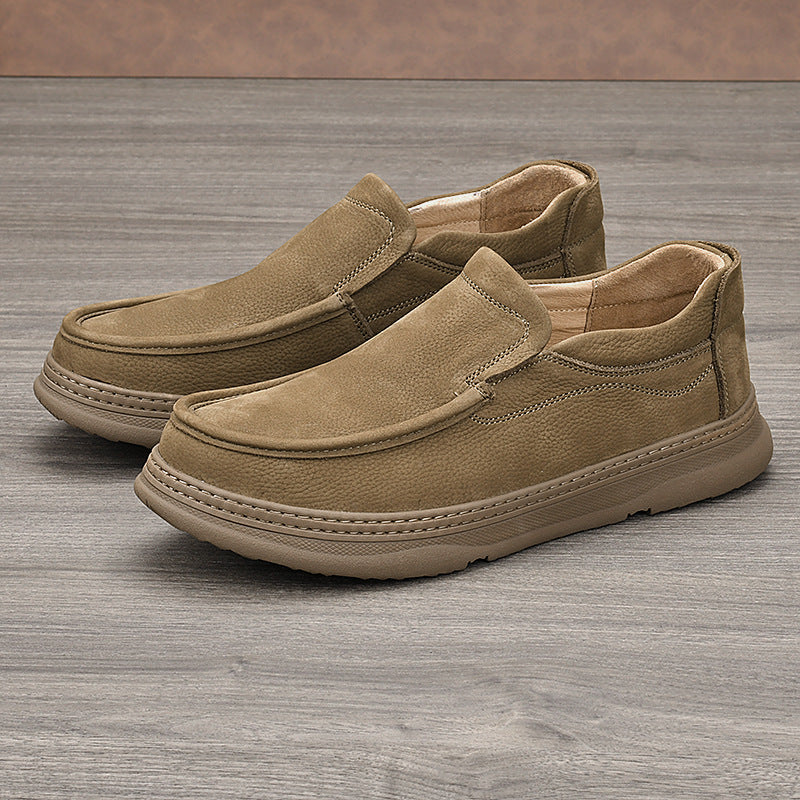 Men's Genuine Business Soft Bottom Round Head One Pedal Leather Shoes