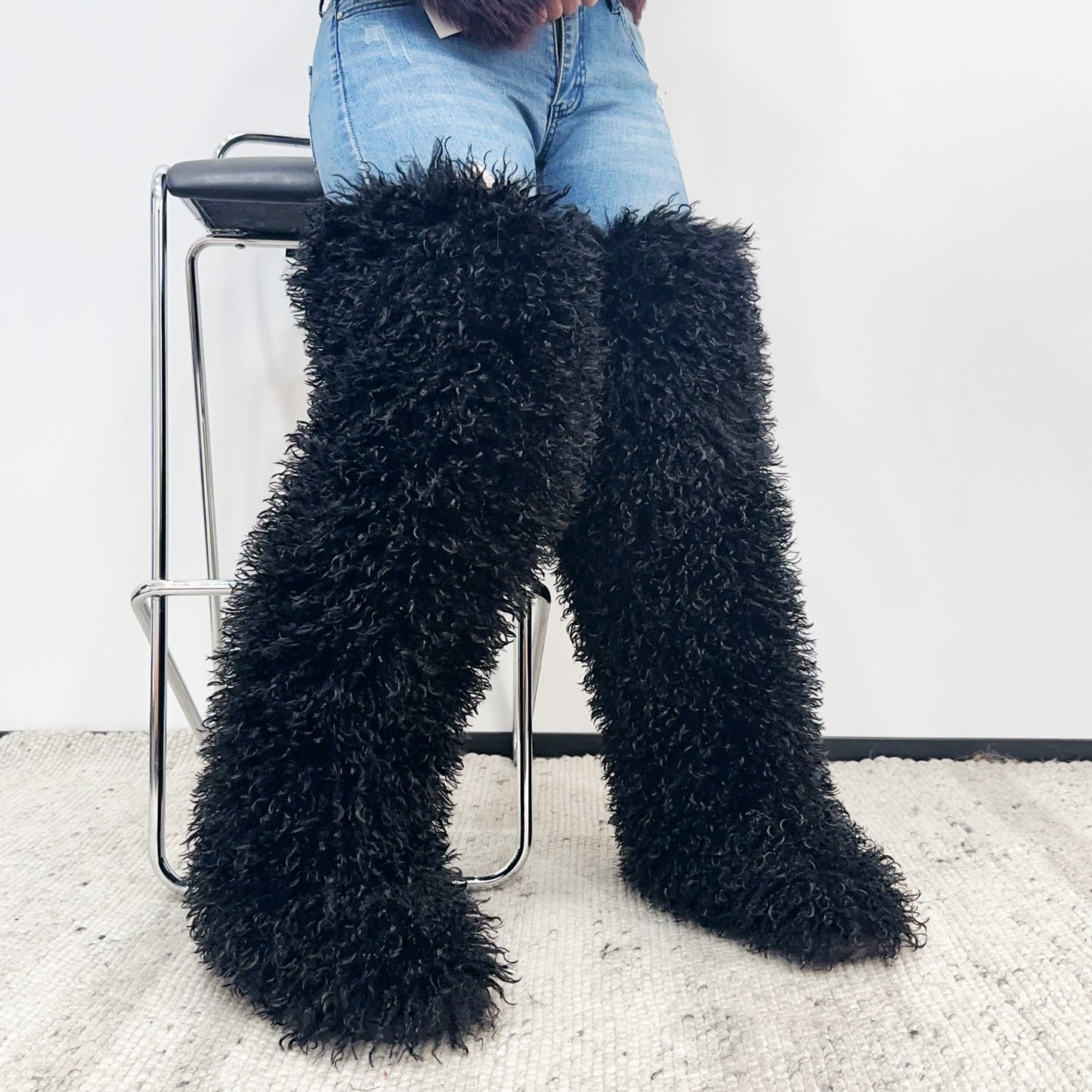 Imitated Tibet Sheep Fur Thigh Height Over Women's Snow Boots