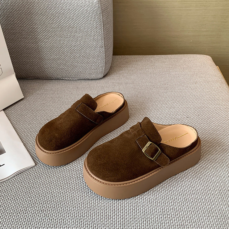 Women's Cap Half Slip-on Outer Wear Pumps Fat Women's Casual Shoes