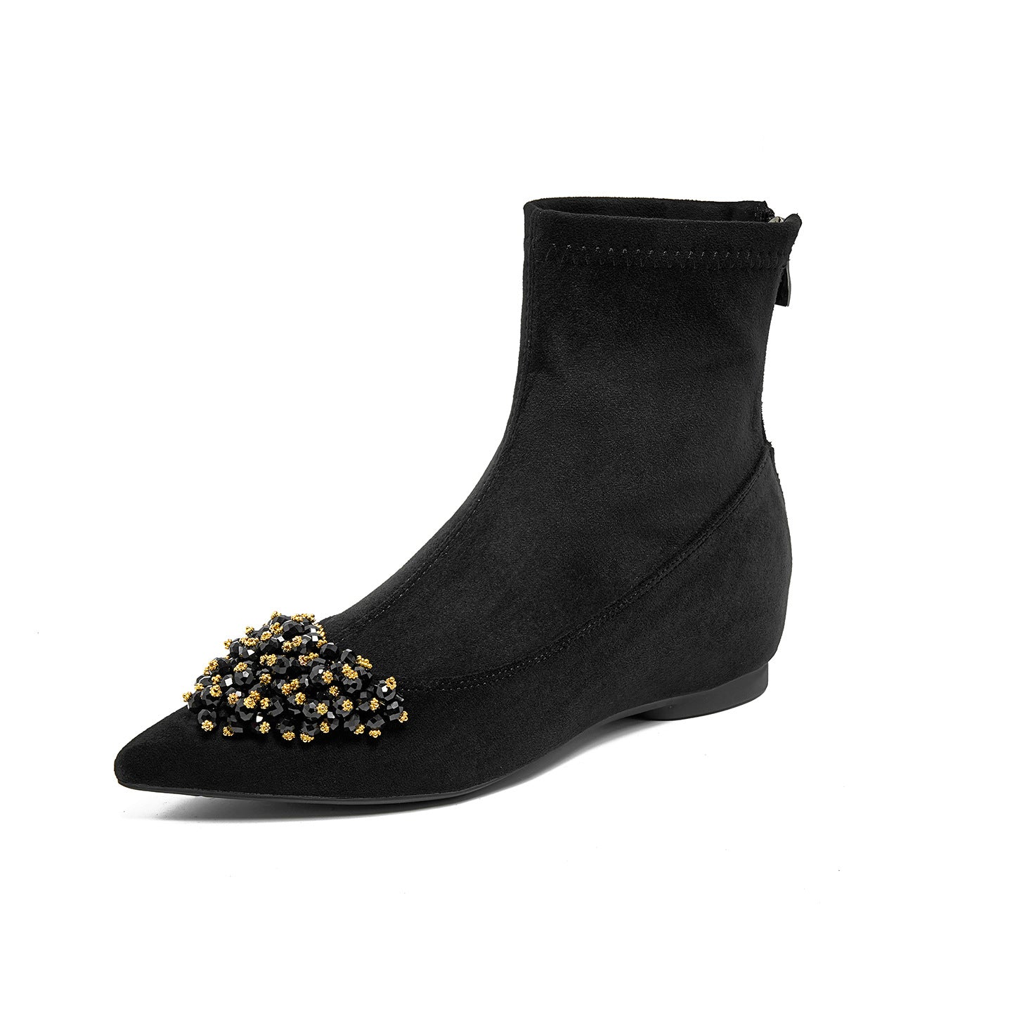 Women's Insole Pointed Toe Skinny Ankle Suede Stretch French Women's Leather Boots
