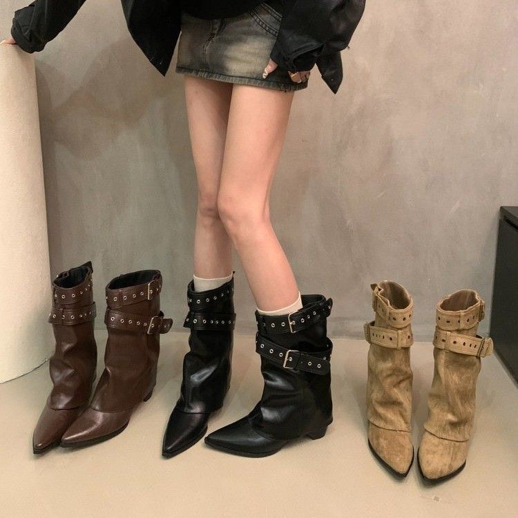 Women's Chunky For Autumn Western Cowboy Belt Boots