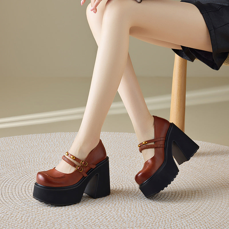 Mary Jane Retro College Style Small Heightened Single Leather Shoes