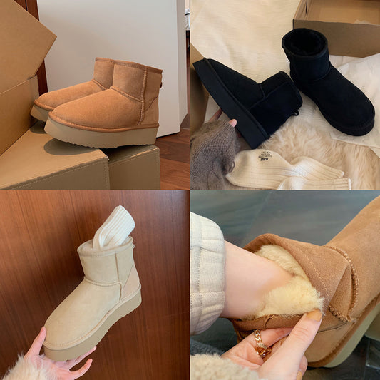 Women's Winter Round Head Thick Bottom Increased Wool Snow Boots