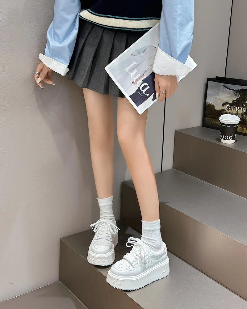Women's Thick-soled White Spring Muffin Bottom Increased Sneakers