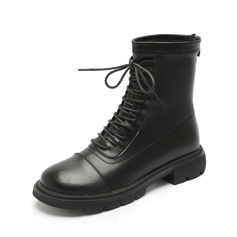 Women's Back Zipper Martin British Style Flat Boots