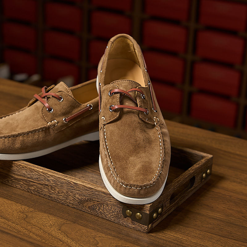 Men's Retro Color Matching Handmade Stitching British Style Summer Breathable One Loafers/doug Shoes