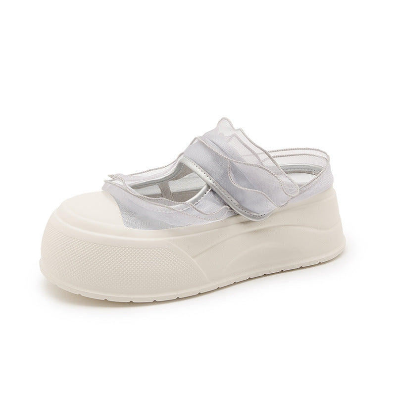 Women's Summer Lace Closed Toe Half Platform Velcro Slippers