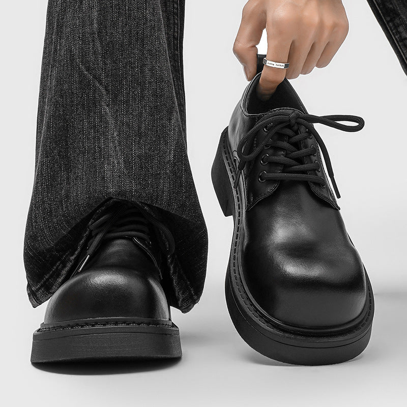Fashion Derby Thick Bottom Increased Niche Men's Casual Leather Shoes