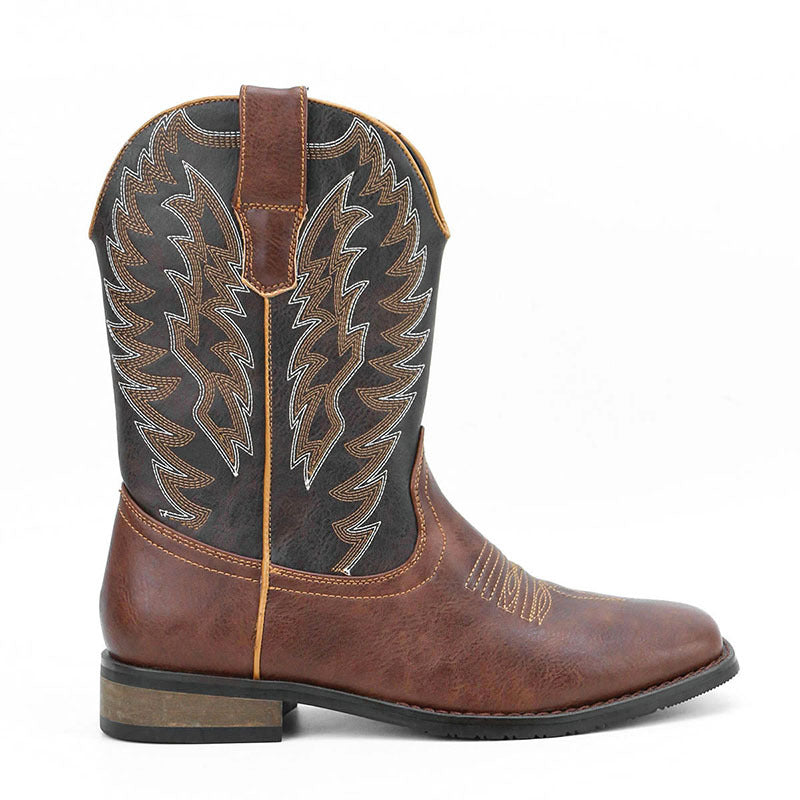 Men's Western Denim Square Toe Embroidery Machine Boots