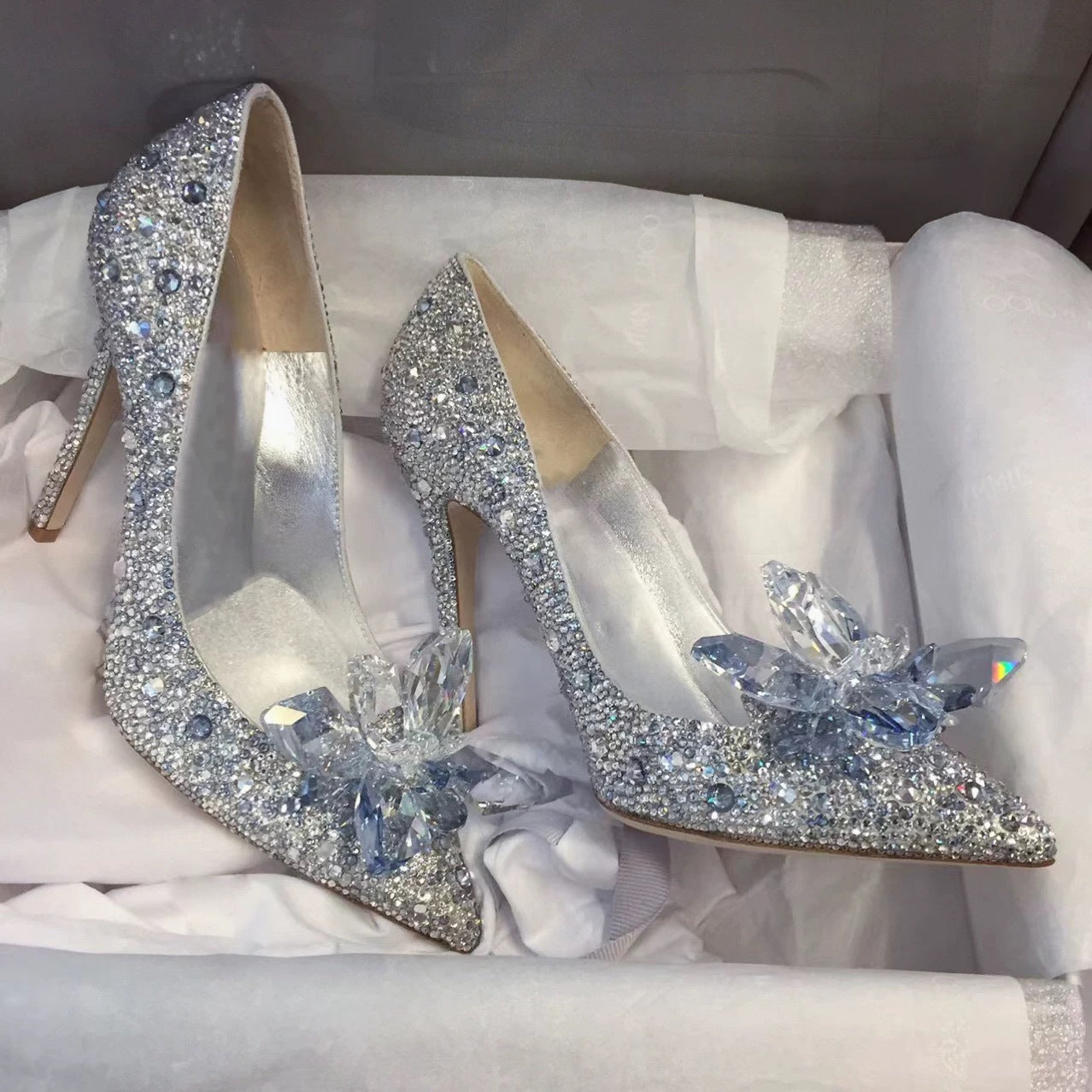 Women's French Wedding Bridal Main Dress Princess Crystal Rhinestone High Heels