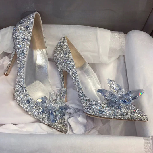 Women's French Wedding Bridal Main Dress Princess Crystal Rhinestone High Heels
