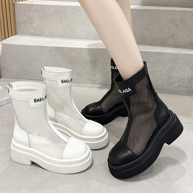 Women's Style Mesh Zipper Letters Roman Show Boots