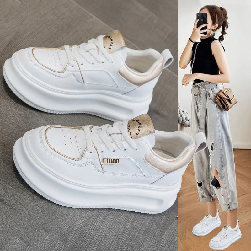 Women's White Platform Spring Height Increasing Small Casual Shoes