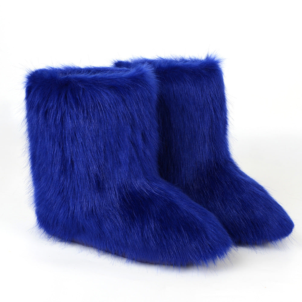 Women's Winter Fur Warm Fleece-lined Imitation Raccoon Snow Boots