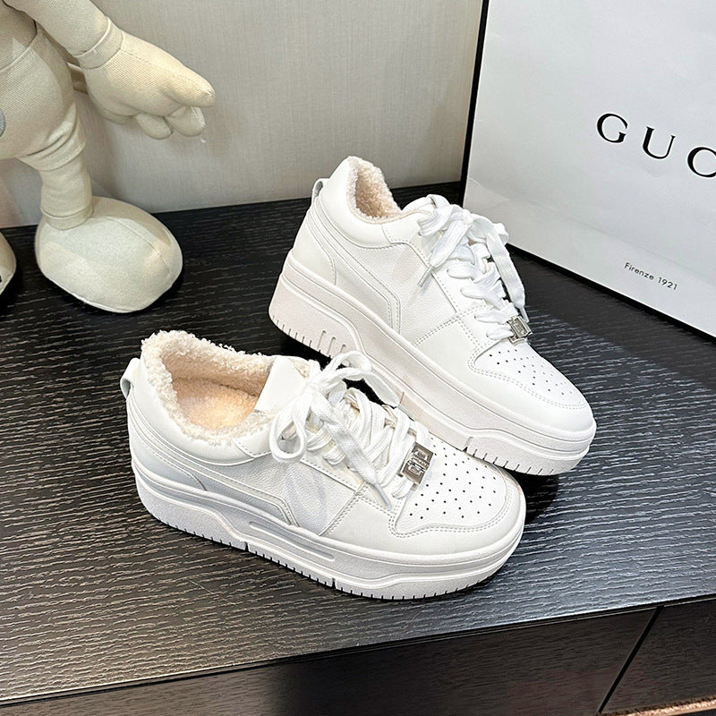 Women's Small Size Height Increasing Insole Platform White Sneakers