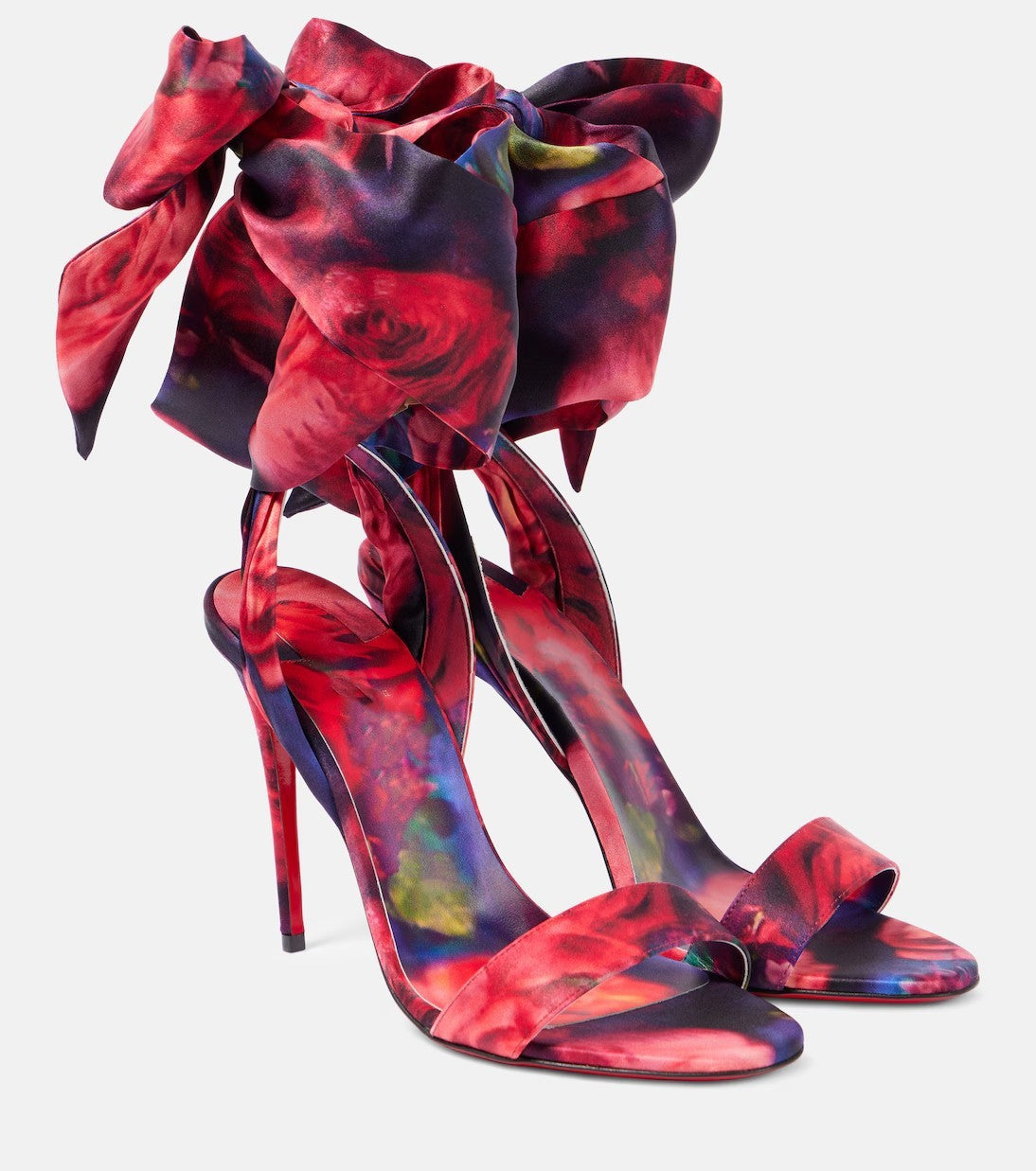 Round Toe Satin Bow Ankle Strap Large High Heeled Sandals