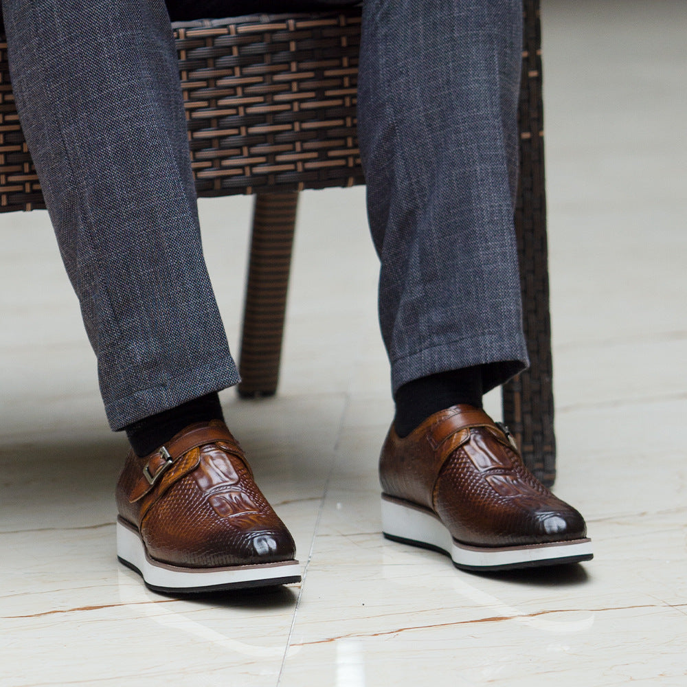 Men's Handmade Genuine Single Buckle Platform Everyday Leather Shoes