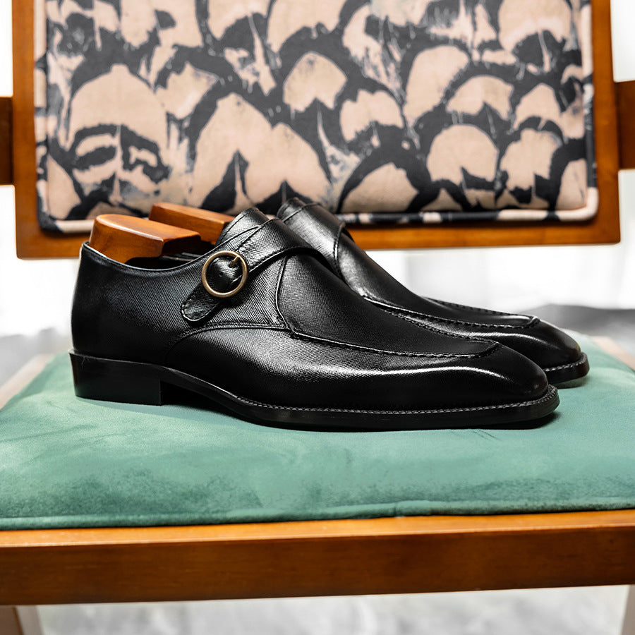 Men's Korean Trendy Formal Wear Cowhide Square Toe Men's Business Leather Shoes