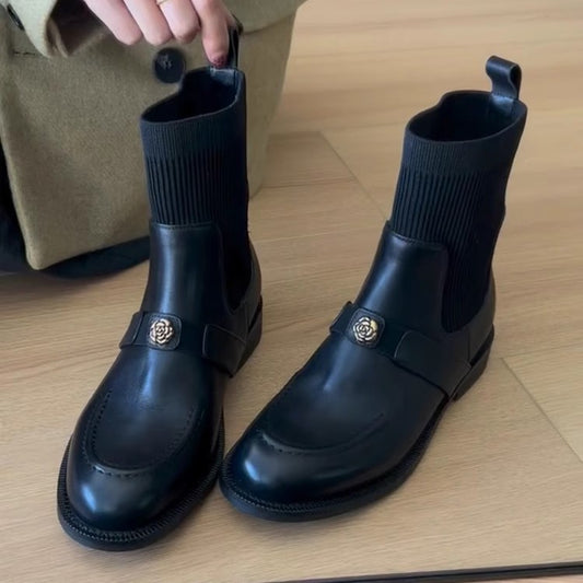 Women's Elastic Booties Fleece-lined Skinny Flat Martens Words Boots