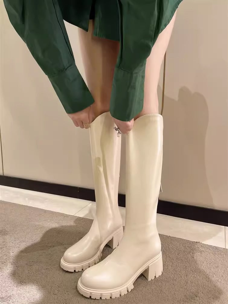 Women's Small Round Head V Cut Thick Bottom Boots