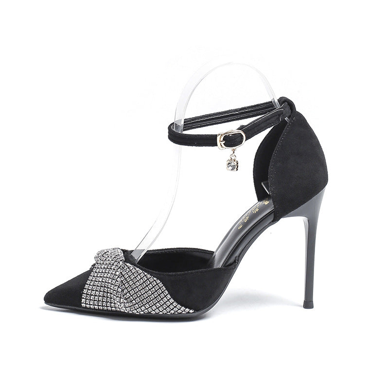 Small Size Buckle Rhinestone Hollow Stiletto Large Heels